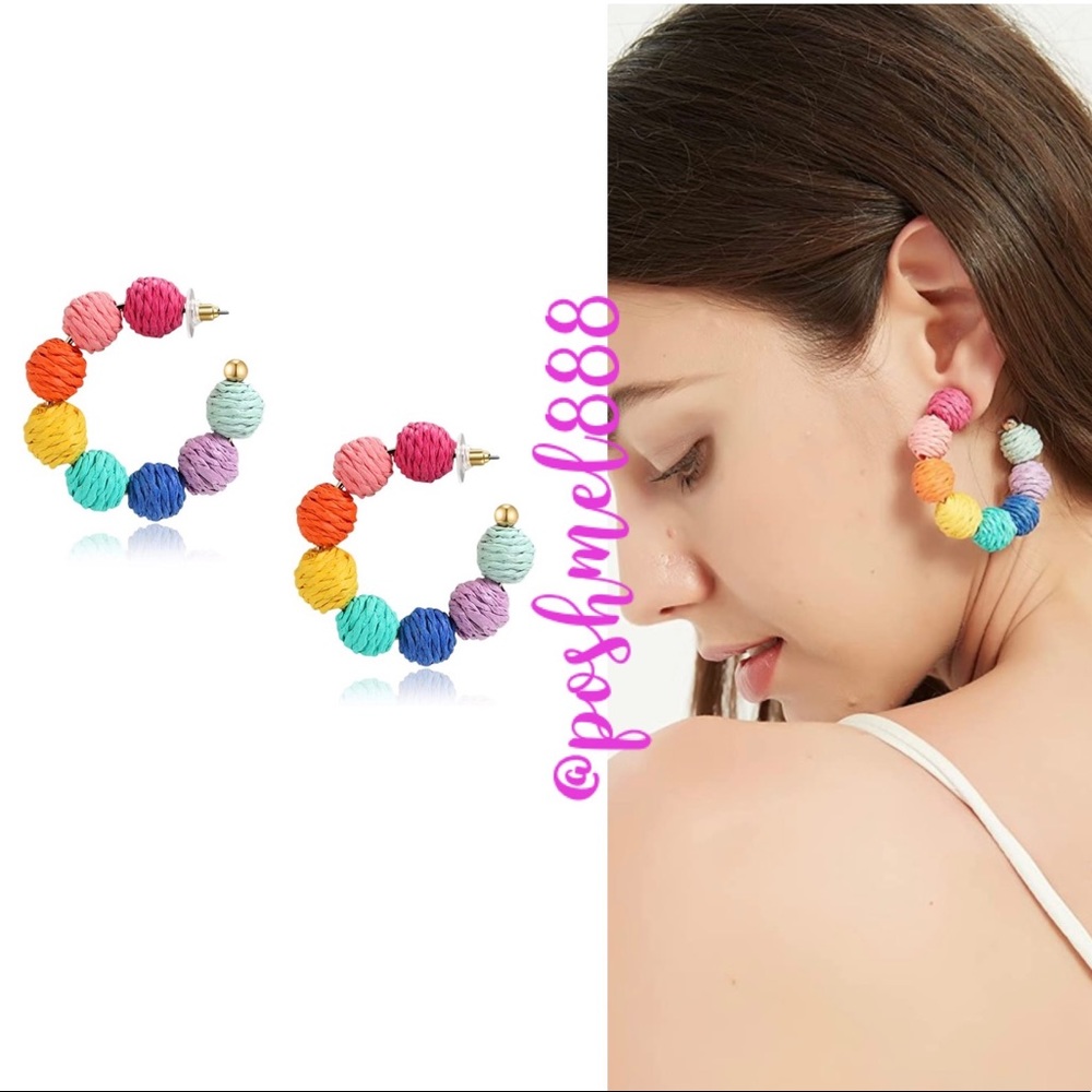Beaches R Mah Jam⛵️🌴🌺Bohemian Boho Handmade Raffia Rainbow Statement Ear… - Picture 10 of 10